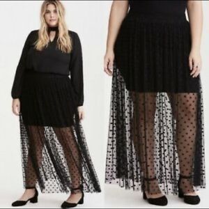 Torrid Polka Dot Mesh Maxi Skirt Black 3X